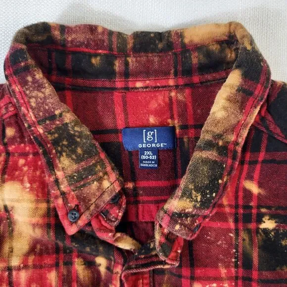 Arkansas Razorbacks Bleached Red Orange Flannel Button-Up Shirt 2XL 50-52 Hogs - Picture 5 of 10